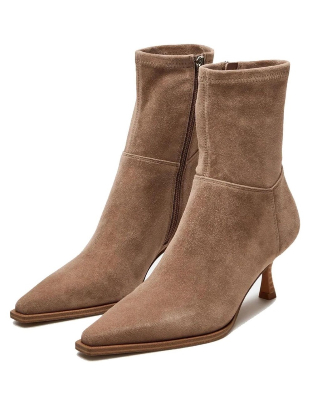Women's Taupe Suede Ankle Booties with Kitten Heel